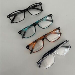 READING GLASSES Modfans Readers Lot of 4 Pairs +2.00 Various Colours Travel